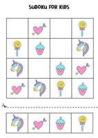 Sudoku game with unicorn elements for girls. vector