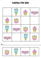 Sudoku game with unicorn elements for girls. vector