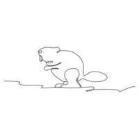 One single line drawing of funny standing beaver for logo identity. Cute adorable rodent animal mascot concept for pet lover club icon. Modern continuous line draw graphic design vector illustration