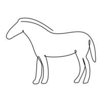 One continuous line drawing of funny horse for logo identity. Equine emblem mascot concept for horse icon. Trendy single line draw design vector graphic illustration