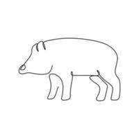 Single continuous line drawing of funny pig for logo identity. Hog emblem mascot concept for icon. Trendy one line draw design vector graphic illustration