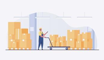 Warehouse man worker with forklift. vector illustration