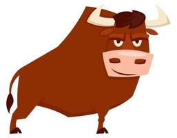 Standing angry bull. Farm animal in cartoon style. vector