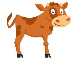 Standing cute calf. Farm animal in cartoon style. vector