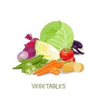 colección de vectores de verduras, tomate, quimbombó, repollo, zanahoria y otros