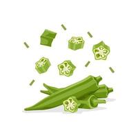 Fresh vegetable Ladies finger or Okra isolated vector in white background