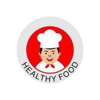 vector de icono de chef con logo de círculo de texto de comida saludable