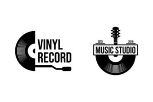 Vinyl record logo template. Vector music icon or emblem.