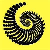 telón de fondo de puntos en espiral negro, fondo amarillo abstracto, arte óptico vector