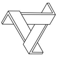 Diseño de logotipo de forma imposible, triángulo de ilusión óptica. objeto de arte óptico. figura de geometría sagrada. vector