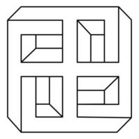 Impossible cube. Line art. Impossible shape. Optical illusion object. Op art. vector