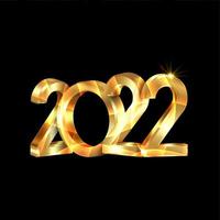 2022 golden 3D numbers, Happy New Year. Square banner Christmas theme. Holiday design for greeting card, invitation, calendar, party, gold luxury vip, vector isolated on black background