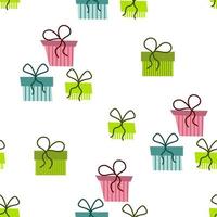 Vector seamless pattern with gifts boxes. Colorful, holidays.