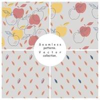 Seamless patterns with apples and leaves.Vector collection for fabric, wallpapers, wrapping paper. vector