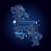 Contour map of Serbia with a technological electronics circuit. vector