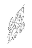 Low poly illustration of a rocket or space ship. Vector. Outline drawing. Retro style. Background, symbol, emblem for the interior. Business metaphor. vector