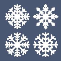 Set of white snowflakes isolated on grey background. Snow templates for print or graphic elements. Flat vector illustration.