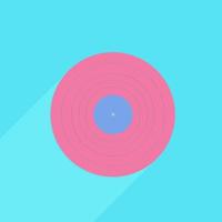Pink vynil recrord on bright blue background in pastel colors. Eps 10 vector illustration