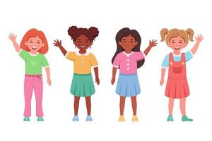 Children of different nationalities smiling and waving hands vector