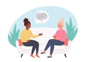 Woman talking with psychologist. Psychology therapy, mental health vector