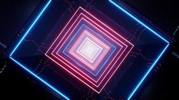 Glowing Red and Blue Square Light Metal Tunnel VJ Loop Rotation video