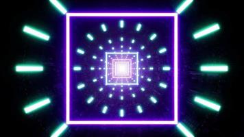 Lumière carrée au néon lueur dans le tunnel de science-fiction multi-lampes video