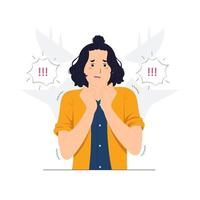 Woman with post-traumatic stress disorder, shocked, scared, shock panic, surprise face, angry and frustrated. Fear and upset for mistake concept illustrations vector