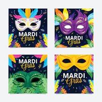 publicaciones en redes sociales del festival de máscaras de mardi gras vector