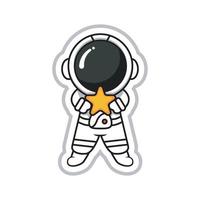 Ilustración de vector de estilo adhesivo, astronauta sosteniendo una estrella, diseño de personaje lindo