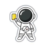 Ilustración de vector de etiqueta de estilo astronauta con diseño de personaje lindo de tarjeta amarilla