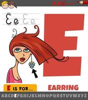 letter E from alphabet with earring jewelry object vector