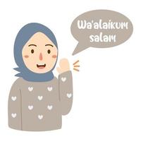 hijab chica dice waalaikumsalam vector