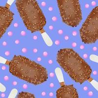 Chocolate ice cream on a blue background with elements of a raster pattern. photo