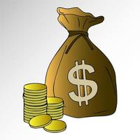 Vector illustration on the theme of money like bill, dollars in a bag and coins, abstraction