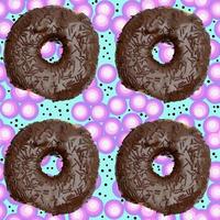 Seamless pattern of donuts in chocolate glaze on a blue background with elements of a raster pattern. photo