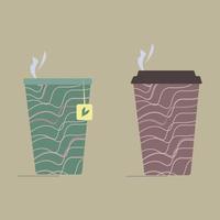 juego de vasos de papel con café y té. vector