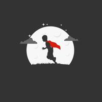 Running Boy with Red Robe looked back. Silhouette vector