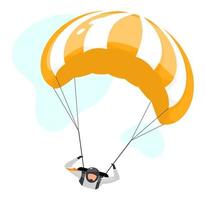 Ilustración de vector plano de paracaidismo. experiencia de paracaidismo. Deportes extremos. Estilo de vida activo. actividades al aire libre. deportista, paracaidista personaje de dibujos animados aislado sobre fondo blanco