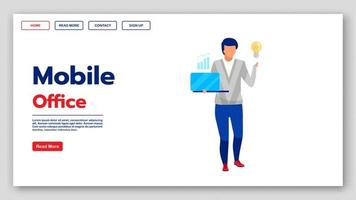 Mobile office landing page vector template. Financial analysis website interface idea with flat illustrations. Business analytics homepage layout. Market research web banner, webpage cartoon concept