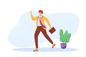 Office worker flat vector illustration. Employee with briefcase hurrying to workplace. Staff member going to meeting. Candidate faceless cartoon character going to interview. Person late for work