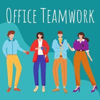 Office teamwork social media post mockup. Colleagues at lunchtime. Advertising web banner design template. Social media booster, content layout. Promotion poster, print ads with flat illustrations vector