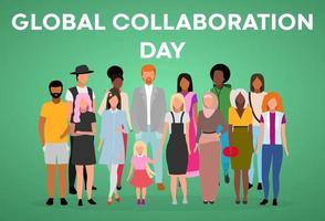 Global collaboration day poster vector template. Unity in diversity. Brochure, cover, booklet page concept with flat illustrations. International tolerance. Advertising flyer, leaflet, banner layout