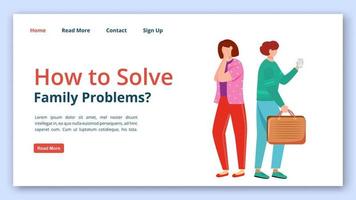 How to solve family problems landing page vector template. Relationship management website interface idea with flat illustrations. Avoiding breakup, conflicts homepage layout, webpage cartoon concept