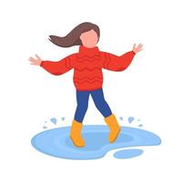 Girl play in puddle semi flat color vector character