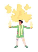 Man throws yellow paint semi flat color vector character