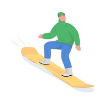 hombre, paseo, en, snowboard, semi plano, color, vector, carácter vector