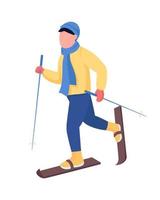 hombre esquiando carácter vectorial de color semi plano vector