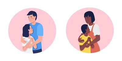 Receiving warmth from parent 2D vector isolated illustration set