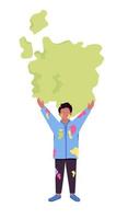 Teen throws green paint semi flat color vector character