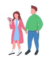 Couple on spring walk semi flat color vector characters